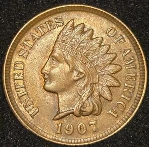 Indian Head Cent 1907 - Stempelglanz RB - toller Kopfschmuck! KOSTENLOSER VERSAND - Bild 1 von 2