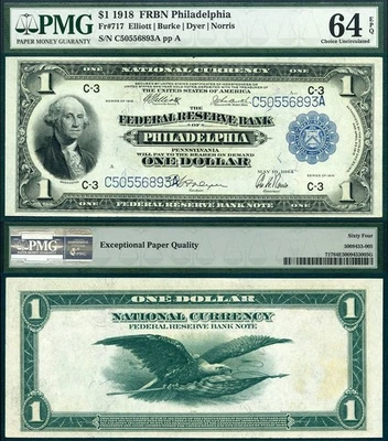 1918 $1 Federal Reserve Bank Note FR-717 "Philadelphia District" PMG CU 64EPQ - Image 1 of 3
