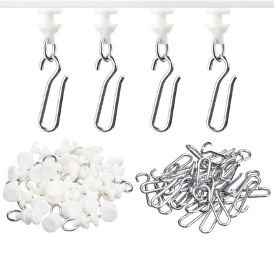 60-Piece Shower Curtain Hook & Glider Set, 30 Hooks + 30 Gliders, White - Image 1 of 4