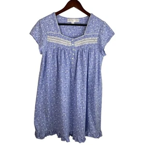 Eileen West Size Medium Periwinkle Blue White Floral Ruffle Hem Shirt Nightgown - Picture 1 of 7