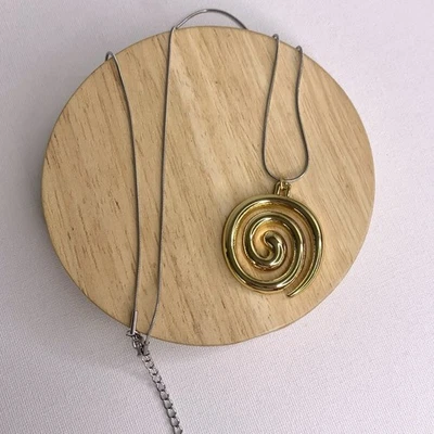 Sample | Spiral  Swirl Necklace Two Tone Mixed Metal Gold Plated Stainless Steel - Image 1 of 4