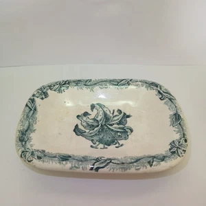 Antiguo plato de porcelana verde azulado transferware patrón floral rectángulo coleccionable - Imagen 1 de 9