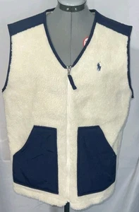 POLO RALPH LAUREN Cream Navy Fleece Hybrid Vest Men's LARGE NWT  - Picture 1 of 9