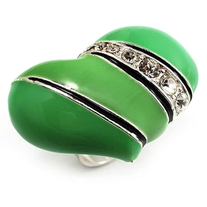 Bright Green Enamel Diamante Asymmetrical Heart Ring (Silver Tone) - Picture 1 of 6