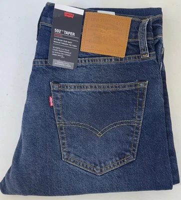 LEVIS 502 Taper Stretch Denim Riveted Regular Fit Blue Jeans waist size 30 38 - Image 1 of 4