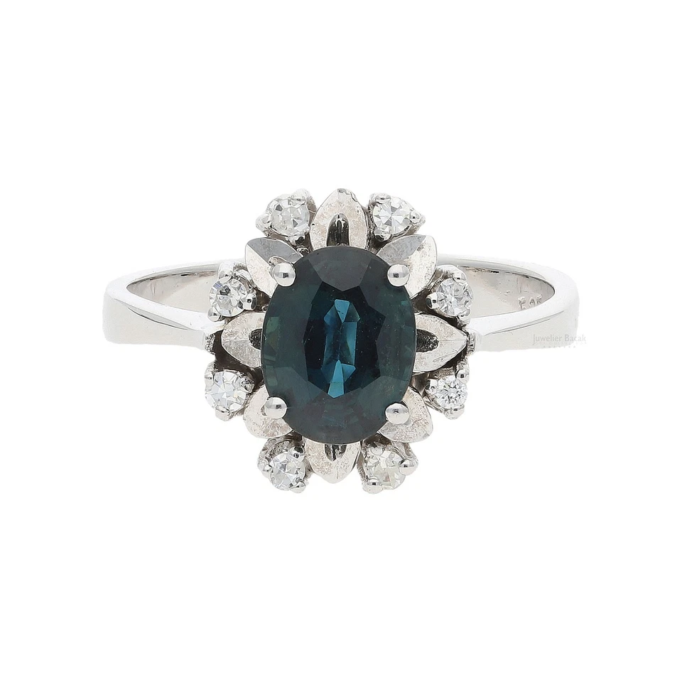 Ring 585/000 (14 Karat) Weißgold mit Saphir und Diamanten, getragen 25322912 Grö - Bild 1 von 4