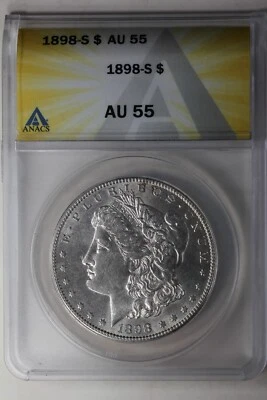 1898-S  $1  ANACS  AU55  Morgan Silver Dollar, Miss Liberty Head Dollar. - Image 1 of 2