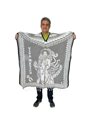 XXXL MEXICAN PONCHO , PANCHO VILLA , ONE SIZE , GABAN , LIGHT GRAY & WHITE - Image 1 of 3