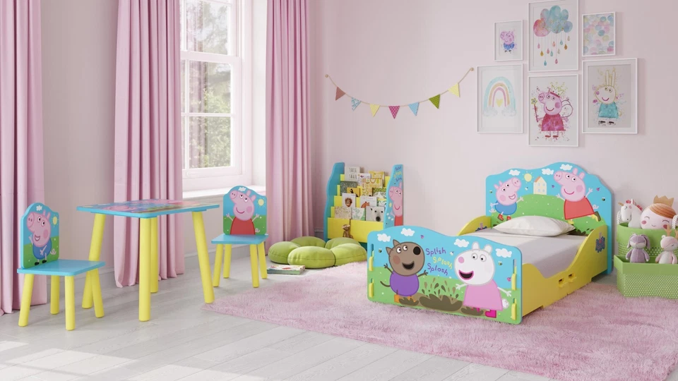Marco de cama Peppa Pig con licencia, librería o mesa y 2 sillas, 70 x 140, FSC - Imagen 1 de 1
