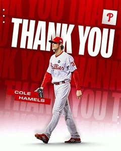 Cole Hamels Retirement Thank You Philadelphia Phillies 8x10 MLB Baseball Photo - Picture 1 of 1