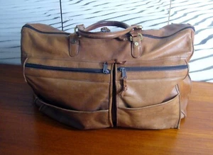 Neiman Marcus British Tan Leather Duffle Bag Luggage Carry on Vintage tote - Picture 1 of 11