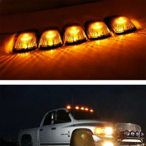 5Pcs Cab Roof Marker Running Lamps w/ Amber LED Lights Smoked Lens For Truck - Picture 1 of 7
