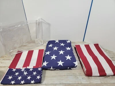 Juego de sábanas ajustables dobles almohada plana farsa bandera patriótica NUEVO tema rayas estrellas Foto 1 de 4