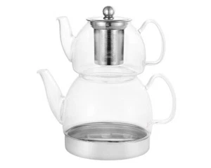 Doppel-Glasteekanne Induktion 600ml / 1,5 l klar Teekocher Elegant Caydanlik - Bild 1 von 3