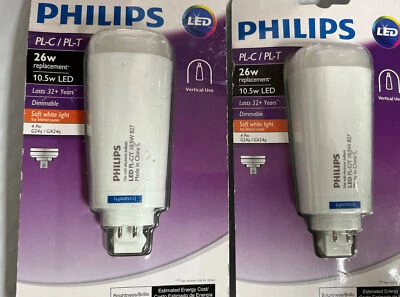Philips 26w Equivalent Soft White PL-C PL-T 4-Pin Vertical LED Tube L.Bulb(2PK) - Image 1 of 3