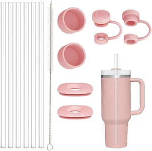 Replacement Straw Cover 6 PCS, Clear Straw*6 + Pink *2 + Plug*4 - Picture 1 of 8
