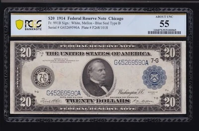 US 1914 $20 FRN Chicago Type II FR 991b PCGS 55 Ch AU (590) - Image 1 of 2