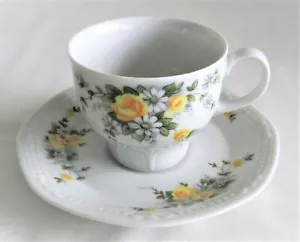 Taza de té y platillo vintage rosa amarilla y margarita Mitterteich Baviera Alemania - Imagen 1 de 12