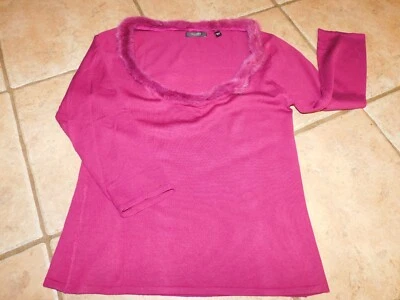 ELIE TAHARI 紫色羊毛粉色饰边女式针织衫 PL 码 — 第 1/4 张图片