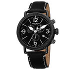 New Men's Akribos XXIV AK753BK Swiss Chronograph Black Genuine Leather Watch