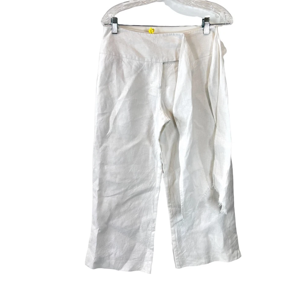 Женские укороченные брюки White House Black Market 4 со средней посадкой и карманами галстук 100% лен  - Изображение 1 из 4