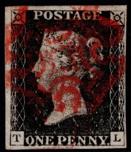 1840 1d Grey-Black Pl 1b TL 4m Red MX Plate Wear Basal Shift VFU Cat. £500.00 - Picture 1 of 1