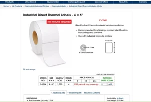 CASE OF 4 Rolls - ULine Industrial Direct Thermal Labels - 4 x 6" S-6264 U-Line - Picture 1 of 1
