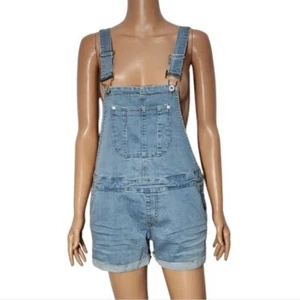 Listicle Women Trendy Short Denim Overalls Blue Size S Small NWT - Picture 1 of 10