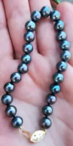 Black Freshwater Cultured Pearl Sphere Shaped Bracelet 14kt Solid Yellow Gold - Picture 1 of 24