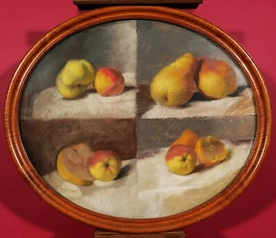 Dessin pastel tableau étude fruits pastel pomme poire orange coing Paul Cézanne  - Photo 1/4