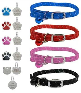 Cat Collar Reflective Quality Softweave Safety Release & Optional Engraved Tag - Imagen 1 de 12