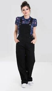 Hell Bunny Elly May 40s 50s Navy Black Denim Dungarees - Picture 1 of 5