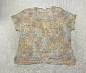 Pure Jill Womens Size 4X Short Sleeve Round Neck Multicolor Linen Blend Blouse - Picture 1 of 9