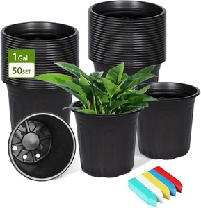 50-Pack 1 Gallon Flexible Plant Nursery Pots, Plastic Plant Garden Pots with Dra - Picture 1 of 12