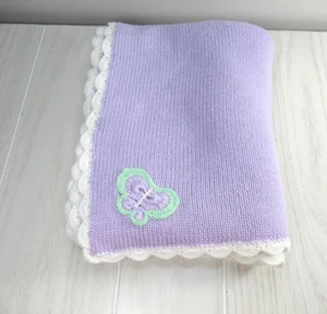 Koala Baby Lavender Purple Butterfly Baby Blanket sweater knit white scalloped - Picture 1 of 6