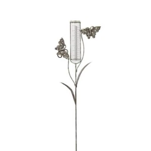 GERSON INTERNATIONAL Rain Gauge Yard Stake Silver Metal Butterflies 36.5 in H - Picture 1 of 2