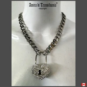 necklace jewelry locket chain women men crystal heart hip hop rapper trapstar NY - Picture 1 of 24