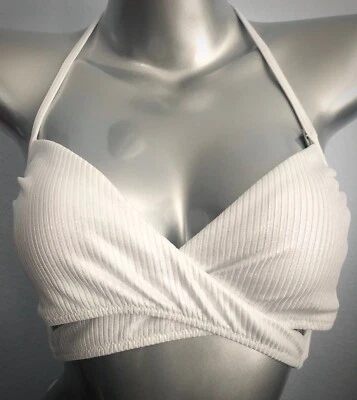 ROSA Victoria's Secret Blanco Brillo Acanalado Tirantes Body Wrap Halter Bikini Top M Foto 1 de 3
