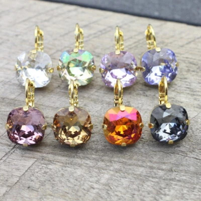 Ohrringe mit Swarovski Kristall glitzer ohrhänger Square Gold  12mm Schmuck - Bild 1 von 4