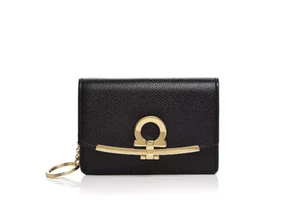 Salvatore Ferragamo L31536 Black Icona Saffiano Card And Key Holder 4.5x3x0.5 in - Picture 1 of 3