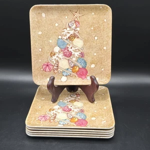 Nautica Home 8" Melamine Christmas Plates Set of 6  Seashell Tree Coastal Decor - Picture 1 of 8