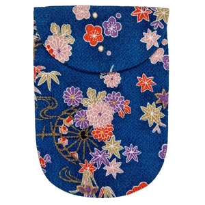 De colección: Estuche Rayón Chirimen Kaishi-ire para Papel Washi Kaishi: Azul Floral - Imagen 1 de 3