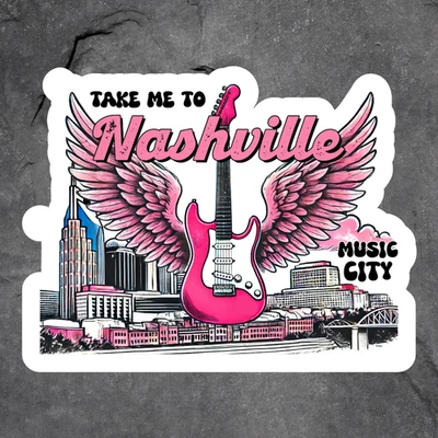 BUMBLEBEE APPAREL Nashville music city sticker vinyl decal guitar wings destination rock country