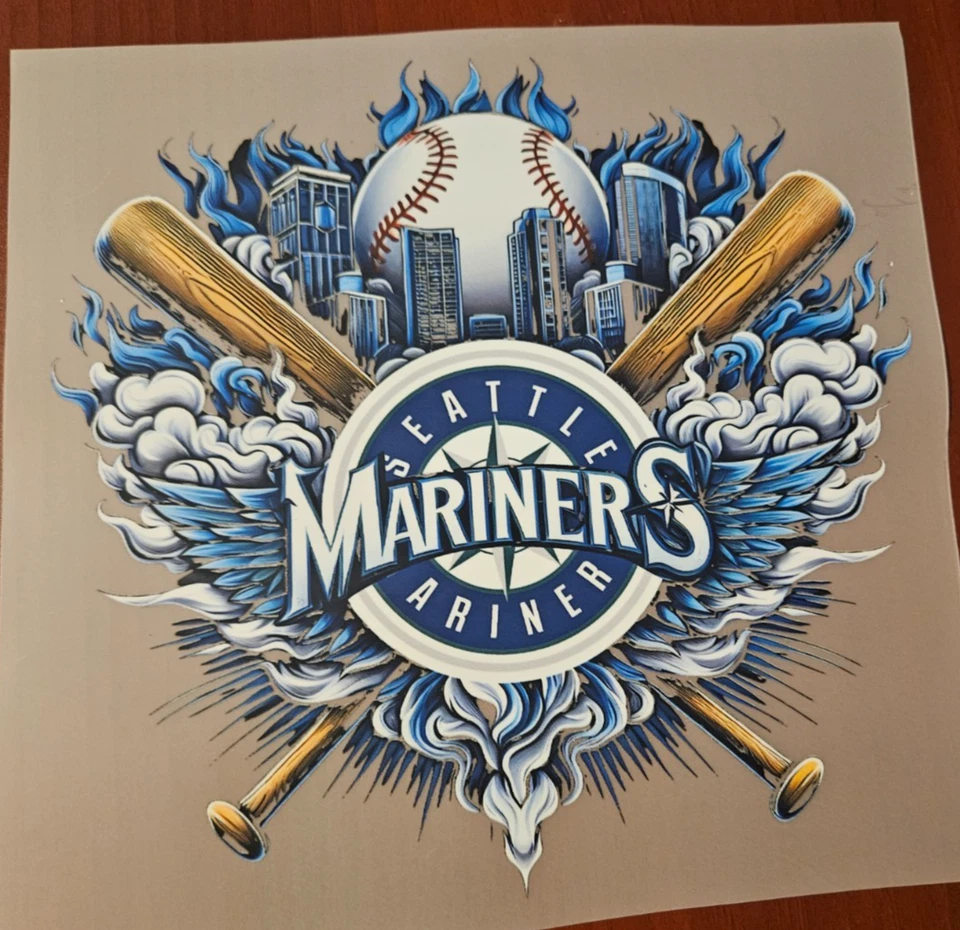 Seattle Mariners Colorful 8" DTF Heat Transfer Iron On FREE Shipping (C1/4) - Image 1 of 1