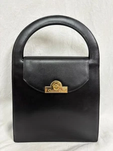 Christian Dior Vintage Black Leather Handbag Gold Hardware Purse MBb1770 - Picture 1 of 14