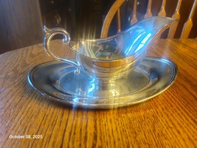 Vintage Leonard Silver Plate Gravy Boat w/ Attached Underplate - New - Image 1 of 4