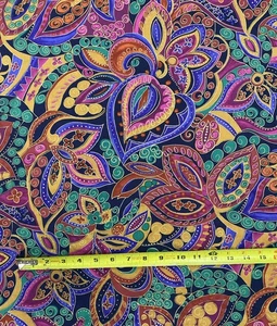 Vtg SYKEL Paisley Fabric 4 Yds Gold Metallic Quilt Cotton Psychedelic 56" - Picture 1 of 2