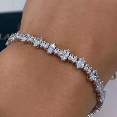 18Ctw Marquise Cut Real Moissanite Women's Tennis Bracelet 14K White Gold Plated - Image 1 of 4