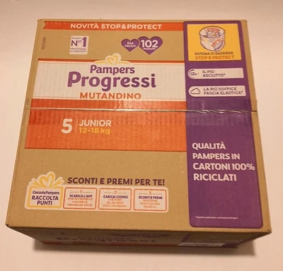PAMPERS Progressi Mutandino Tg 5 Esa pack pacco 102 pezzi - Immagine 1 di 2