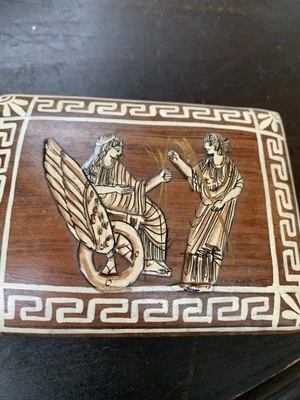 Vintage Greek Studio Hand painted Ceramic Trinket Dresser Stash Box - Image 1 of 4